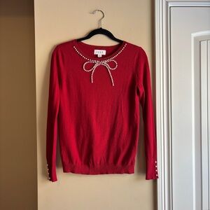 Red Lightweight Sweater with Pearl Accents